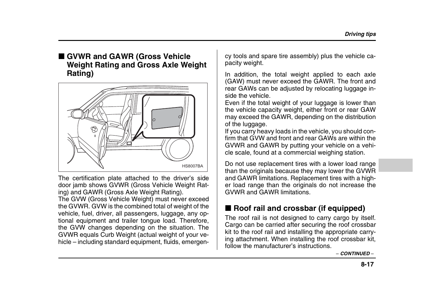 Roof rail and crossbar (if equipped) | Subaru 2004 Forester X User Manual | Page 296 / 439