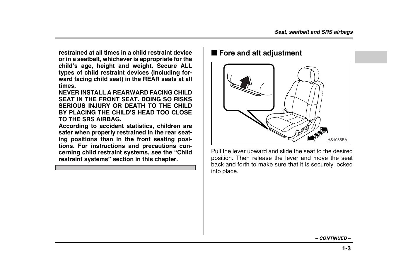 Fore and aft adjustment | Subaru 2004 Forester X User Manual | Page 30 / 439