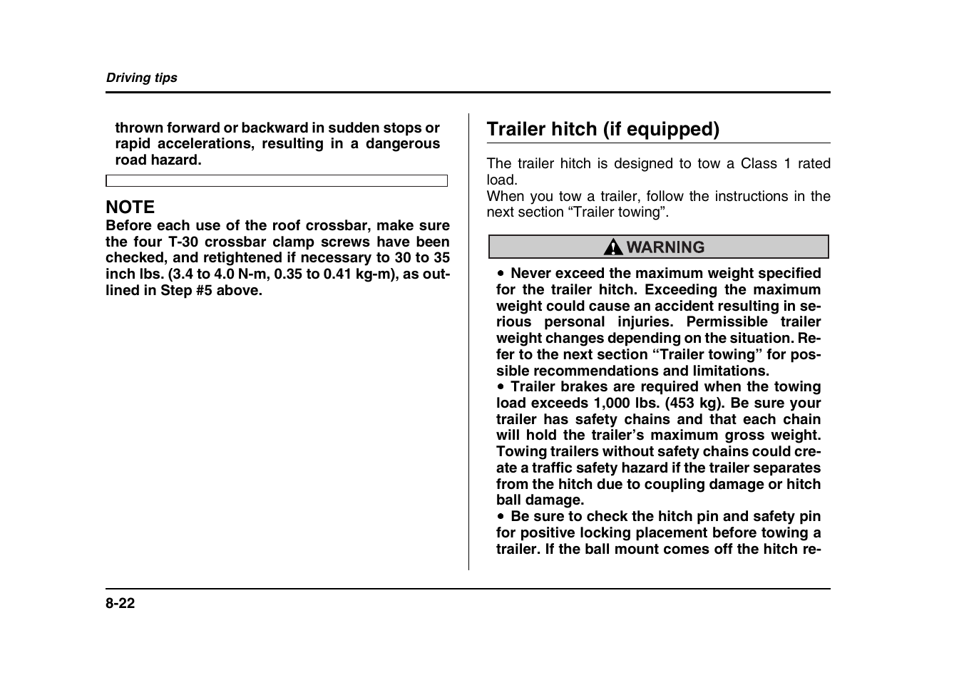 Trailer hitch (if equipped) | Subaru 2004 Forester X User Manual | Page 301 / 439