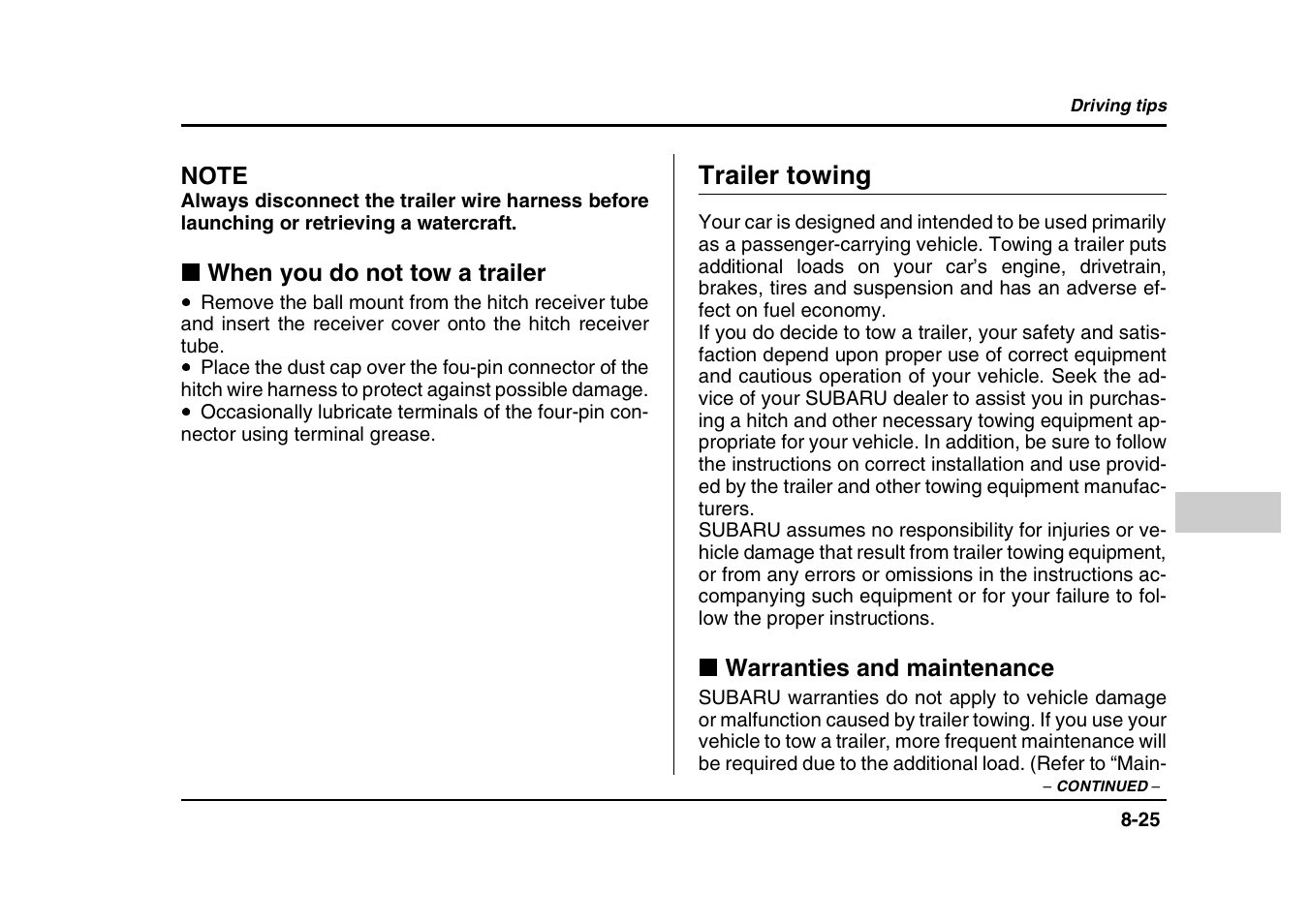 Trailer towing | Subaru 2004 Forester X User Manual | Page 304 / 439