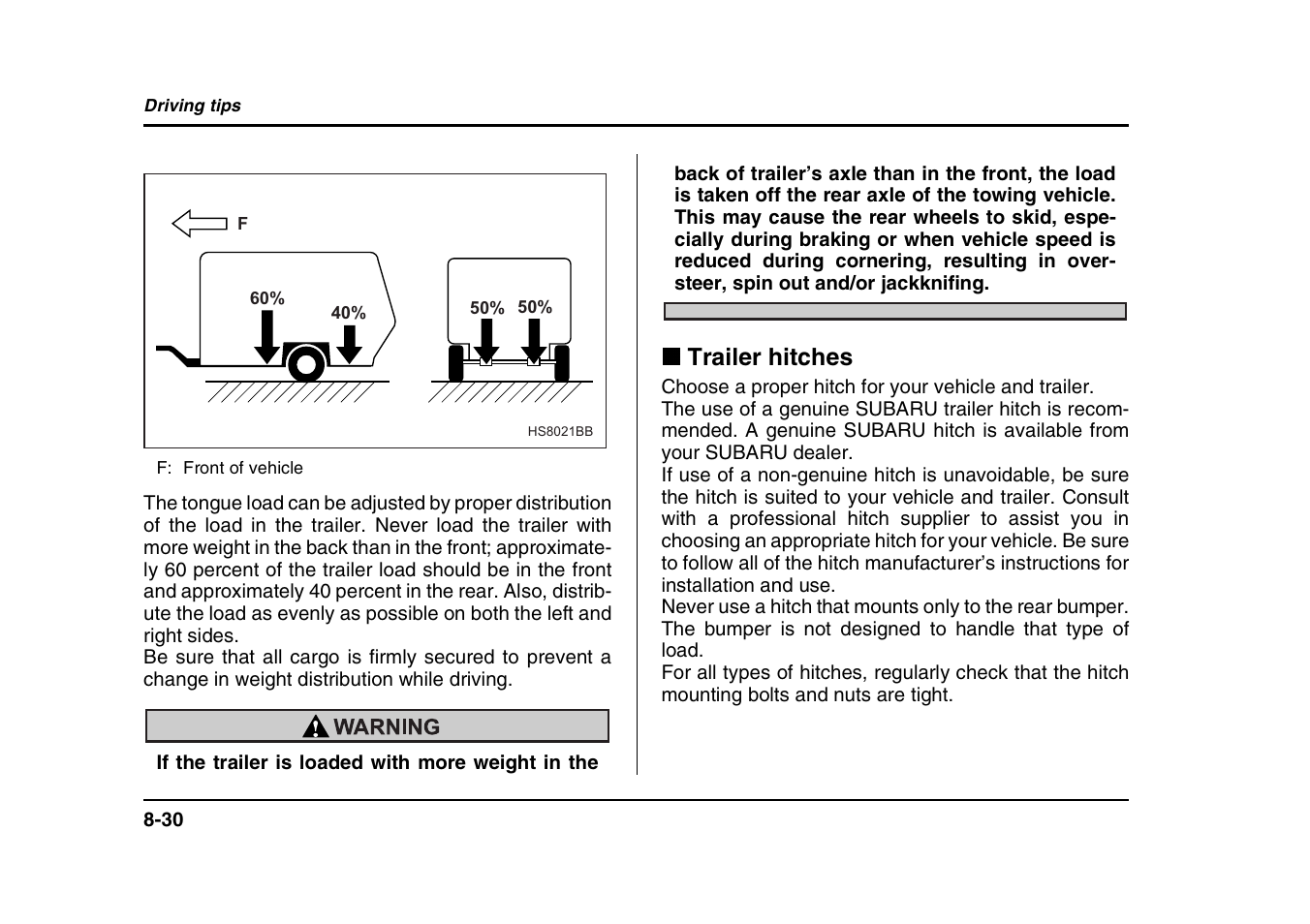 Trailer hitches | Subaru 2004 Forester X User Manual | Page 309 / 439