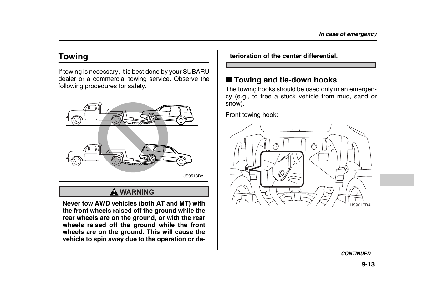 Towing, Towing and tie-down hooks | Subaru 2004 Forester X User Manual | Page 328 / 439