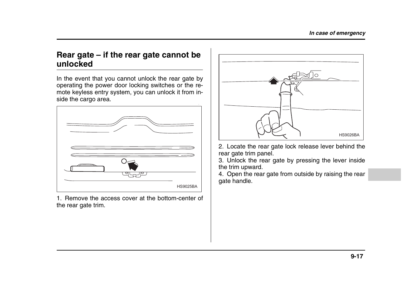 Rear gate – if the rear gate cannot be unlocked | Subaru 2004 Forester X User Manual | Page 332 / 439