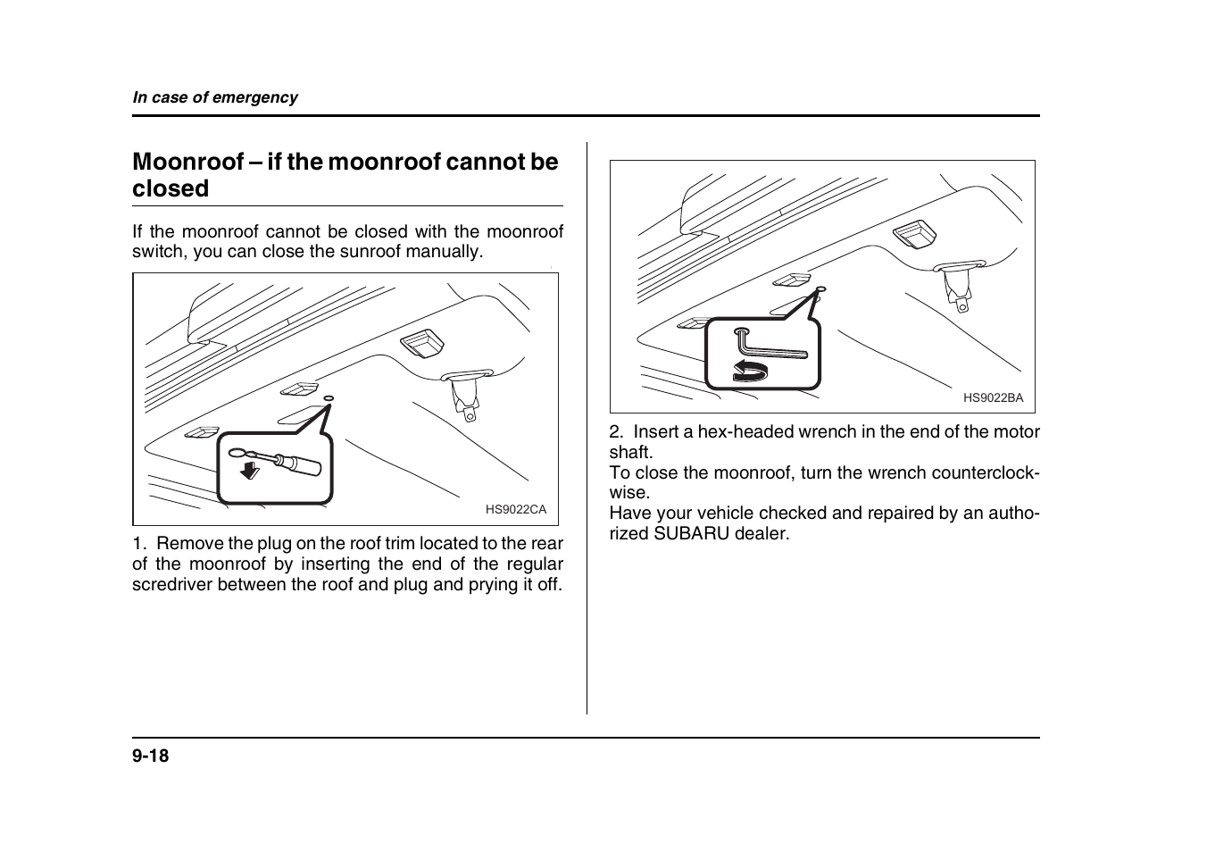 Moonroof – if the moonroof cannot be closed | Subaru 2004 Forester X User Manual | Page 333 / 439