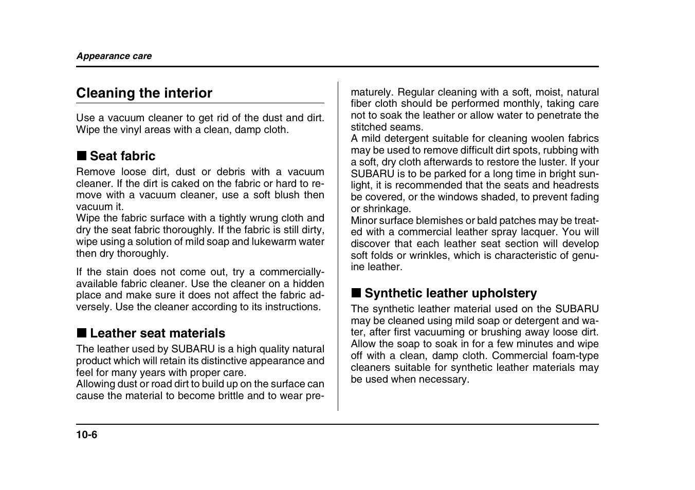 Cleaning the interior | Subaru 2004 Forester X User Manual | Page 341 / 439