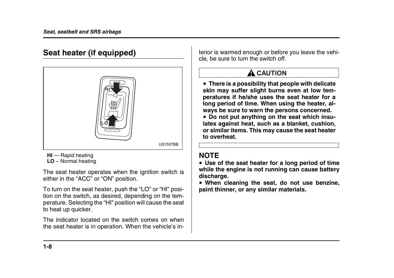 Seat heater (if equipped) | Subaru 2004 Forester X User Manual | Page 35 / 439