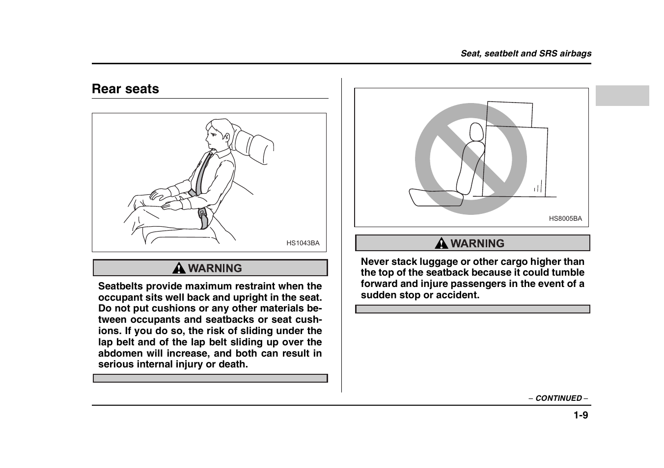 Rear seats | Subaru 2004 Forester X User Manual | Page 36 / 439