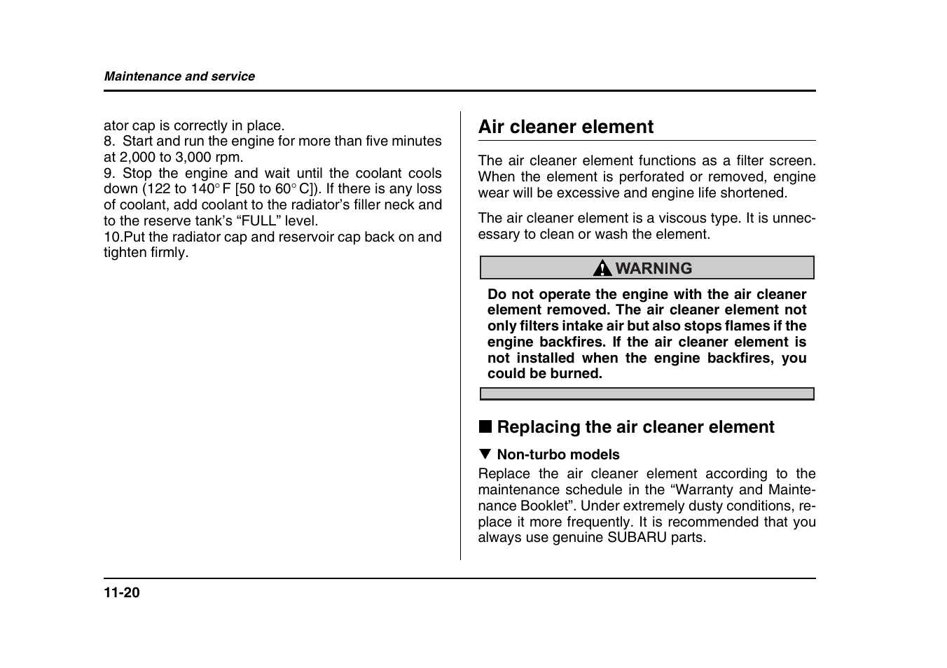 Air cleaner element | Subaru 2004 Forester X User Manual | Page 363 / 439