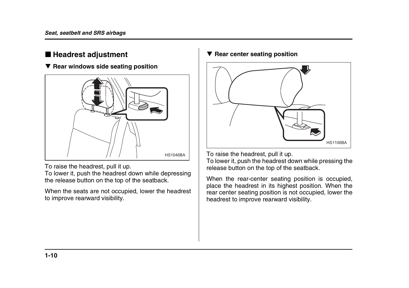 Headrest adjustment | Subaru 2004 Forester X User Manual | Page 37 / 439