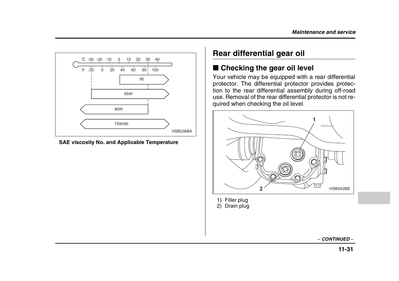 Rear differential gear oil, Checking the gear oil level | Subaru 2004 Forester X User Manual | Page 374 / 439