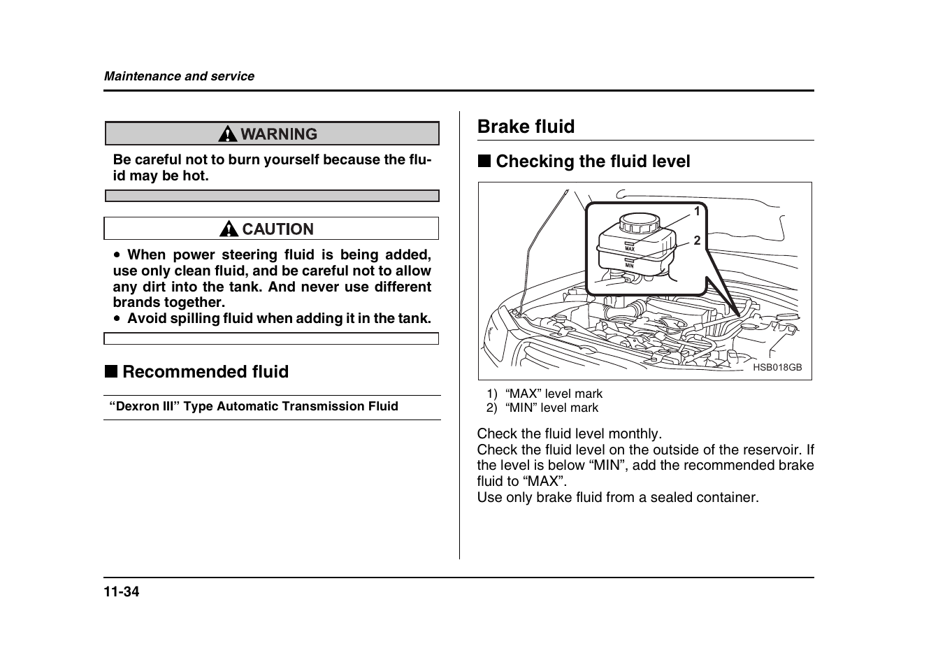 Brake fluid, Recommended fluid, Checking the fluid level | Subaru 2004 Forester X User Manual | Page 377 / 439