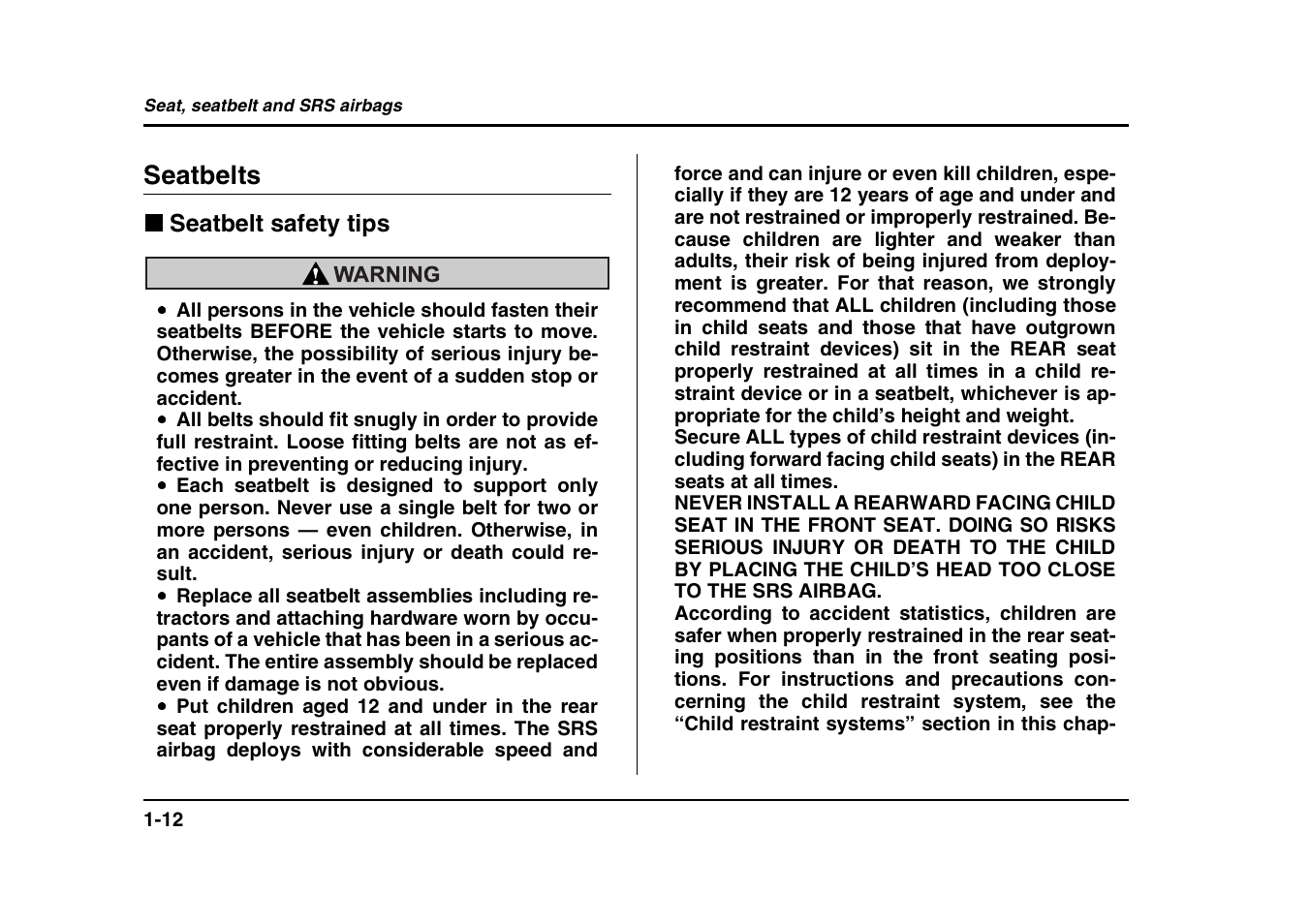 Seatbelts | Subaru 2004 Forester X User Manual | Page 39 / 439