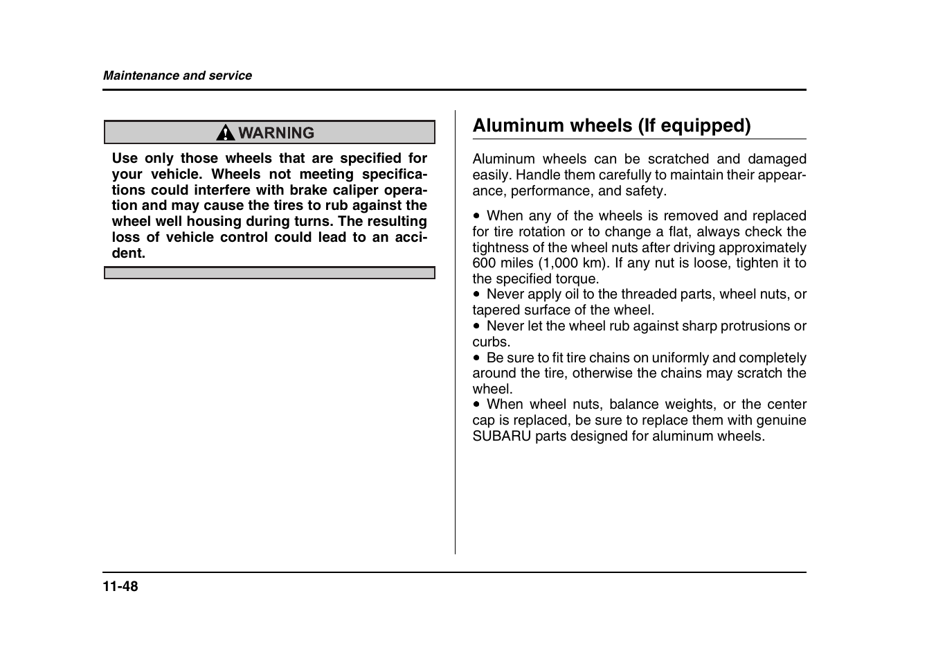 Aluminum wheels (if equipped) | Subaru 2004 Forester X User Manual | Page 391 / 439