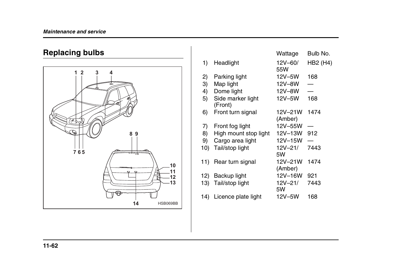 Replacing bulbs | Subaru 2004 Forester X User Manual | Page 405 / 439