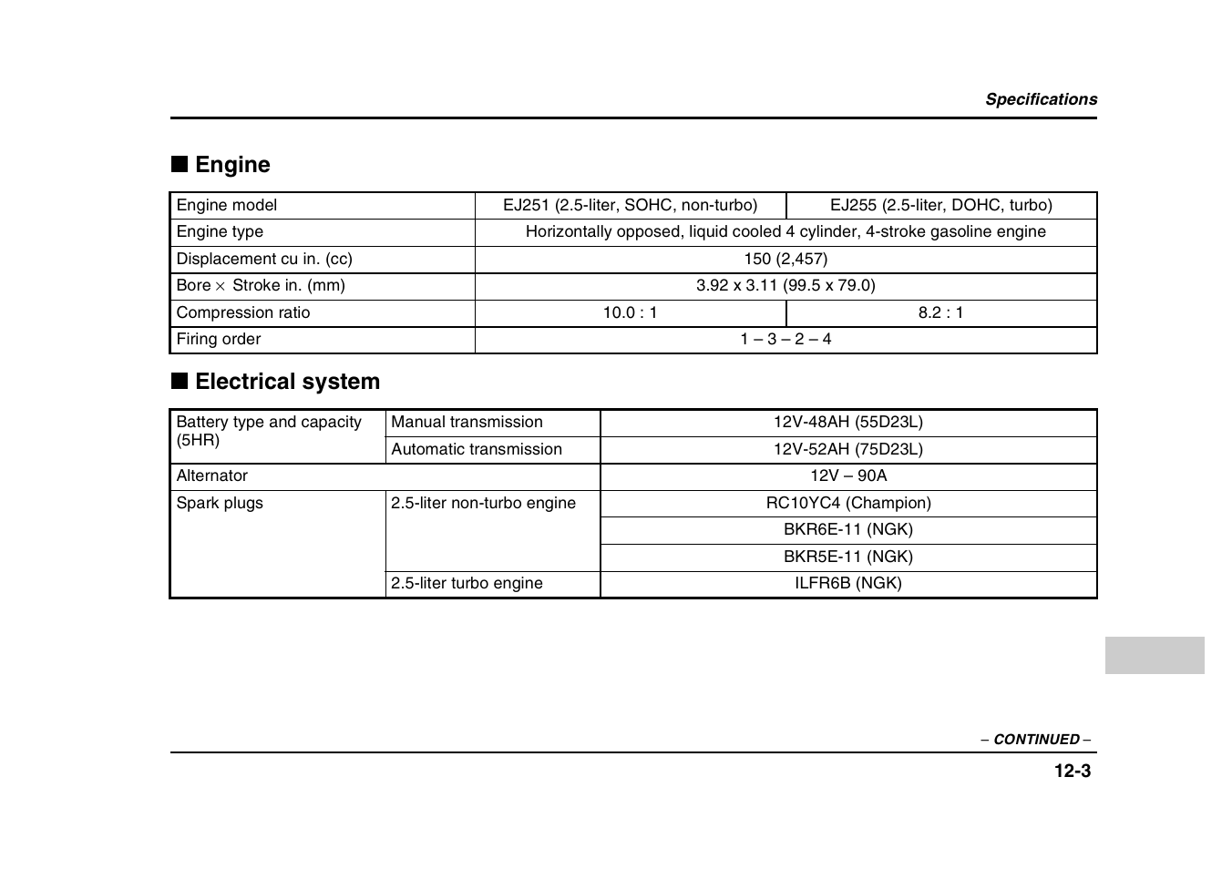 Engine electrical system | Subaru 2004 Forester X User Manual | Page 418 / 439