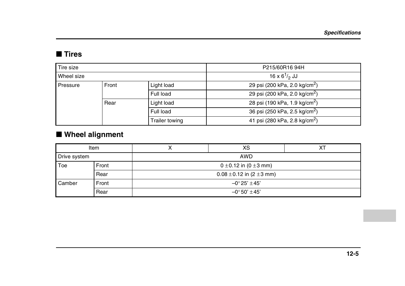 Tires wheel alignment | Subaru 2004 Forester X User Manual | Page 420 / 439