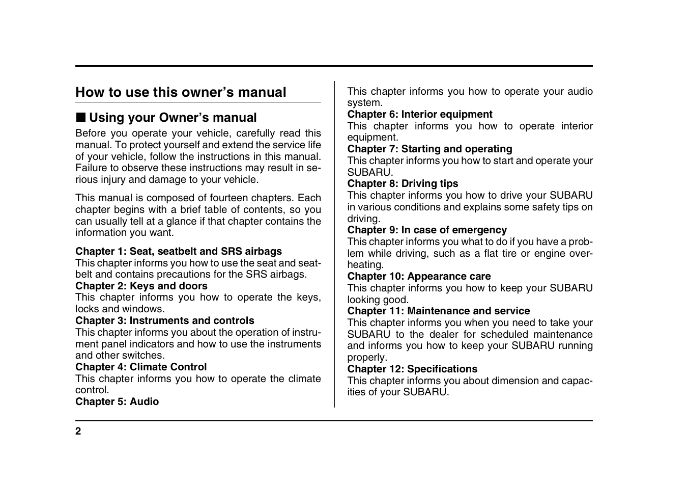How to use this owner’s manual | Subaru 2004 Forester X User Manual | Page 5 / 439