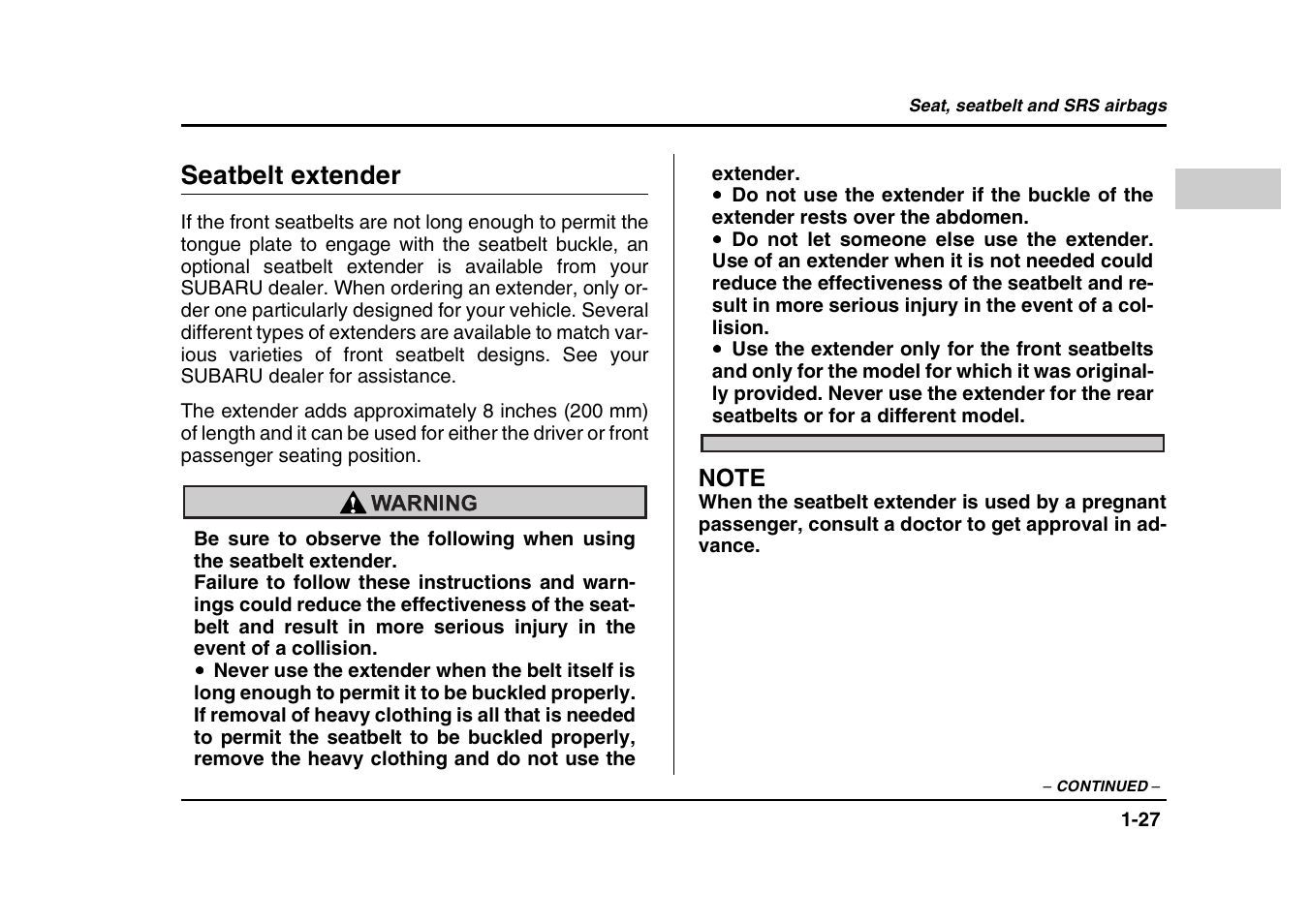 Seatbelt extender | Subaru 2004 Forester X User Manual | Page 54 / 439