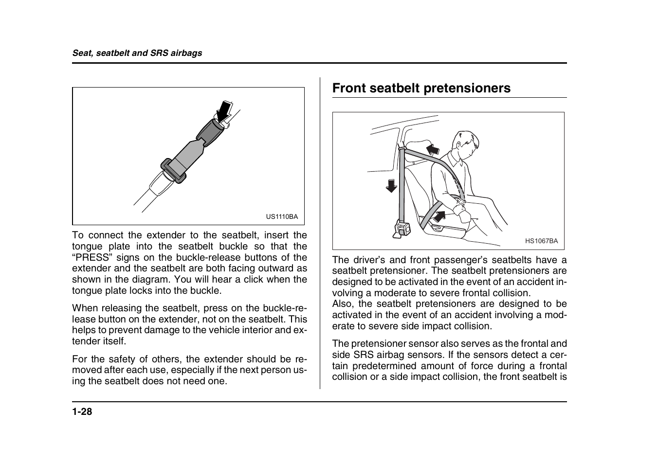 Front seatbelt pretensioners | Subaru 2004 Forester X User Manual | Page 55 / 439