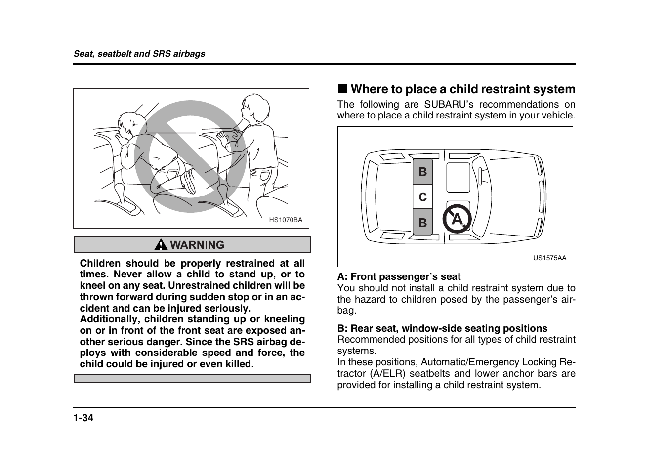 Where to place a child restraint system | Subaru 2004 Forester X User Manual | Page 61 / 439