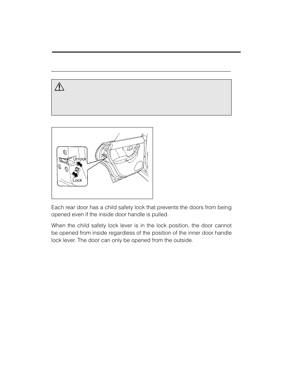 Warning, Child safety locks | Subaru 2003 Legacy User Manual | Page 110 / 472