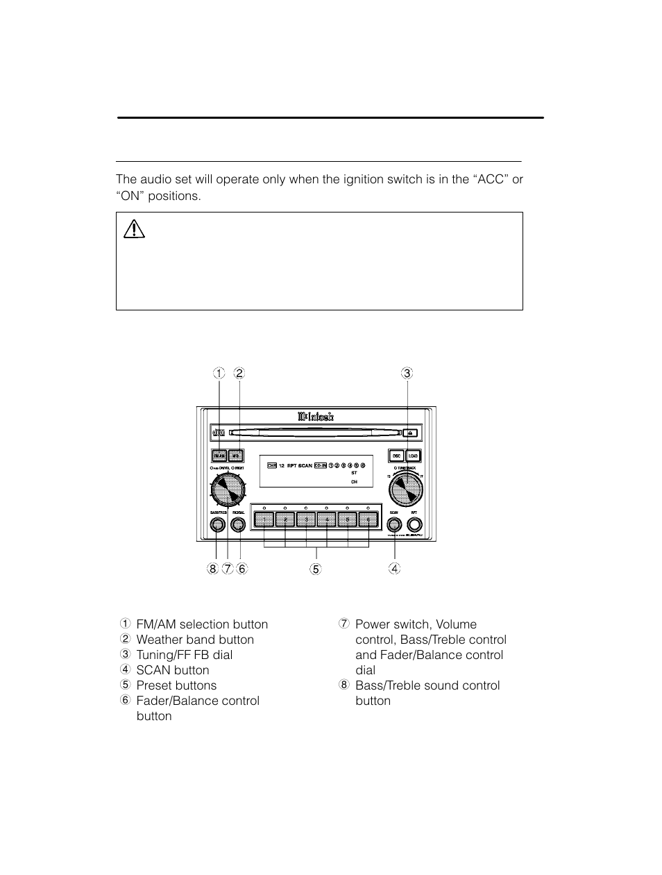 Caution, Mcintosh audio set (if equipped) | Subaru 2003 Legacy User Manual | Page 210 / 472