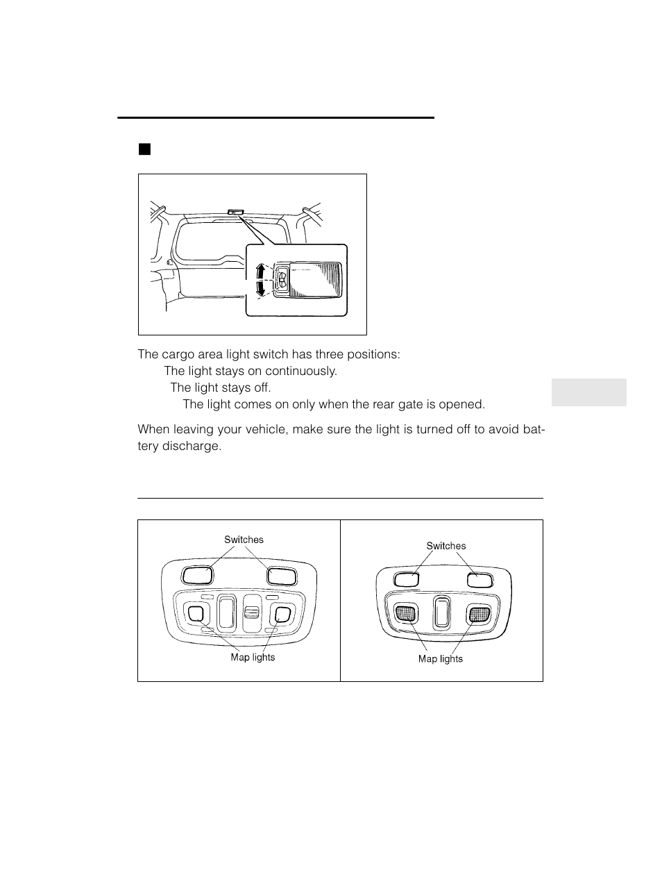 Map light (if equipped), Jcargo area light (if equipped) | Subaru 2003 Legacy User Manual | Page 227 / 472