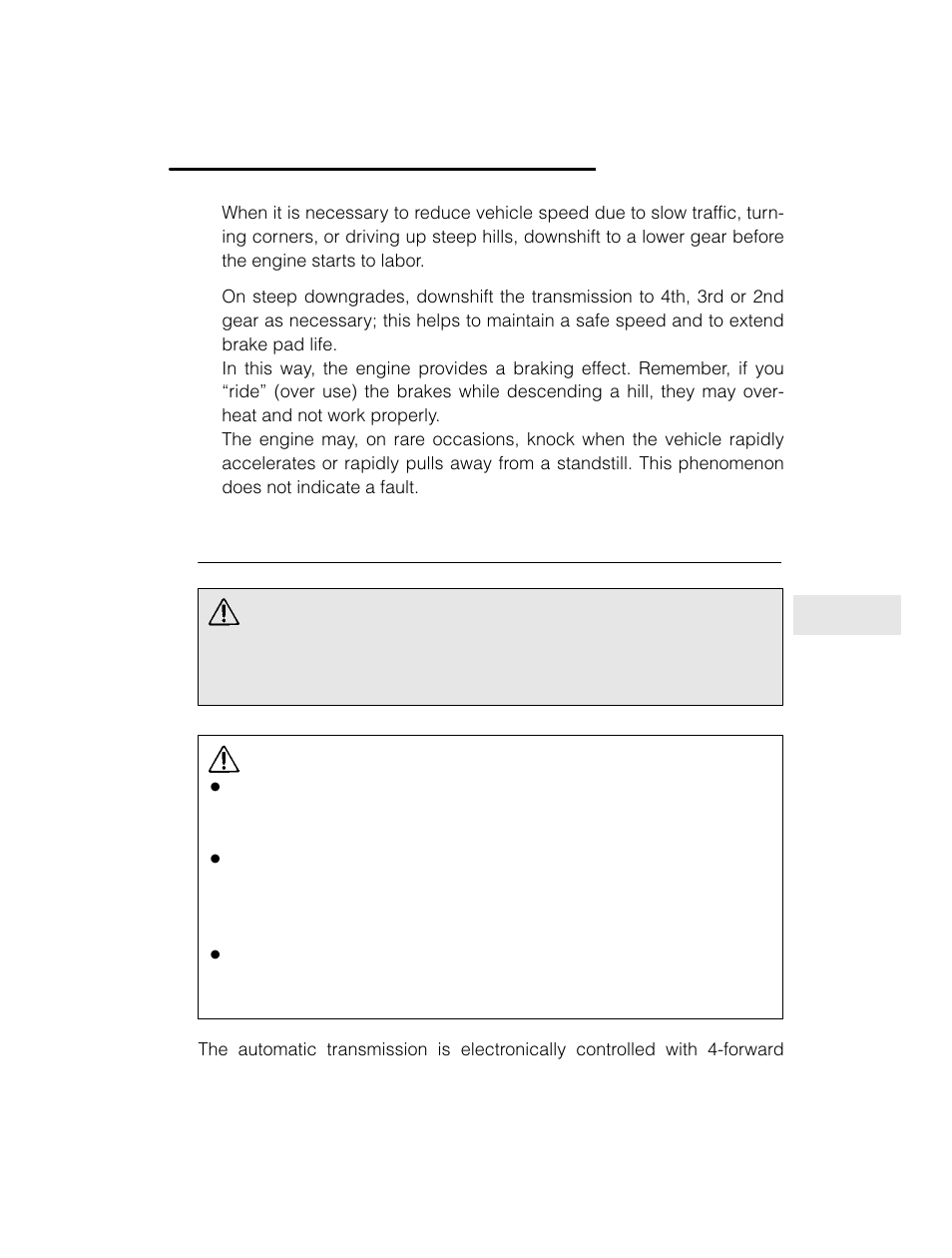 Warning, Caution, Automatic transmission (brighton, l, outback) | Subaru 2003 Legacy User Manual | Page 265 / 472