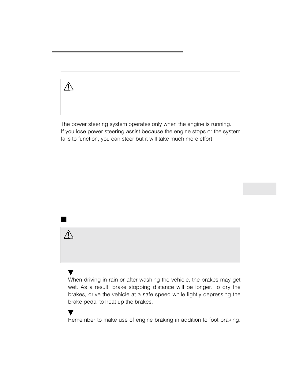 Caution, Warning, Power steering | Braking | Subaru 2003 Legacy User Manual | Page 281 / 472