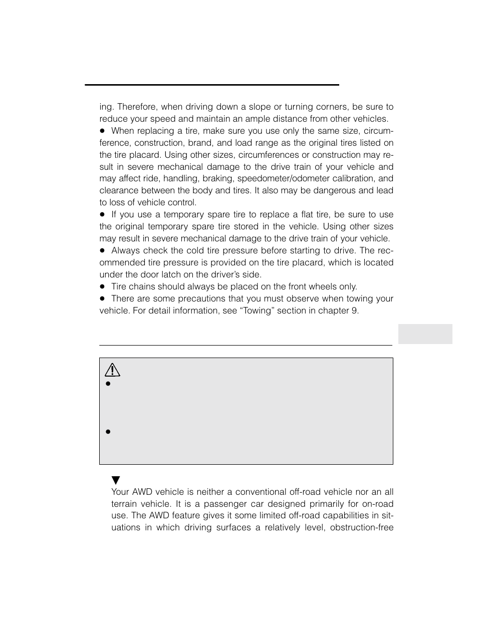 Warning, Off road driving | Subaru 2003 Legacy User Manual | Page 305 / 472