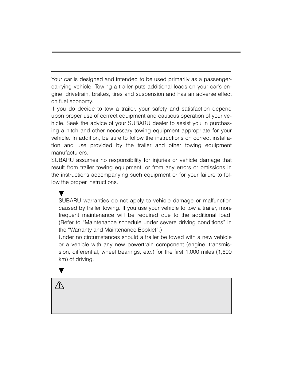 Warning, Trailer towing | Subaru 2003 Legacy User Manual | Page 326 / 472
