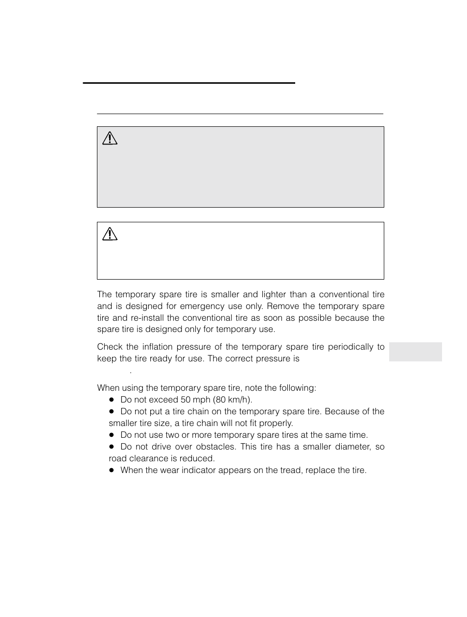 Warning, Caution, Temporary spare tire | Subaru 2003 Legacy User Manual | Page 341 / 472