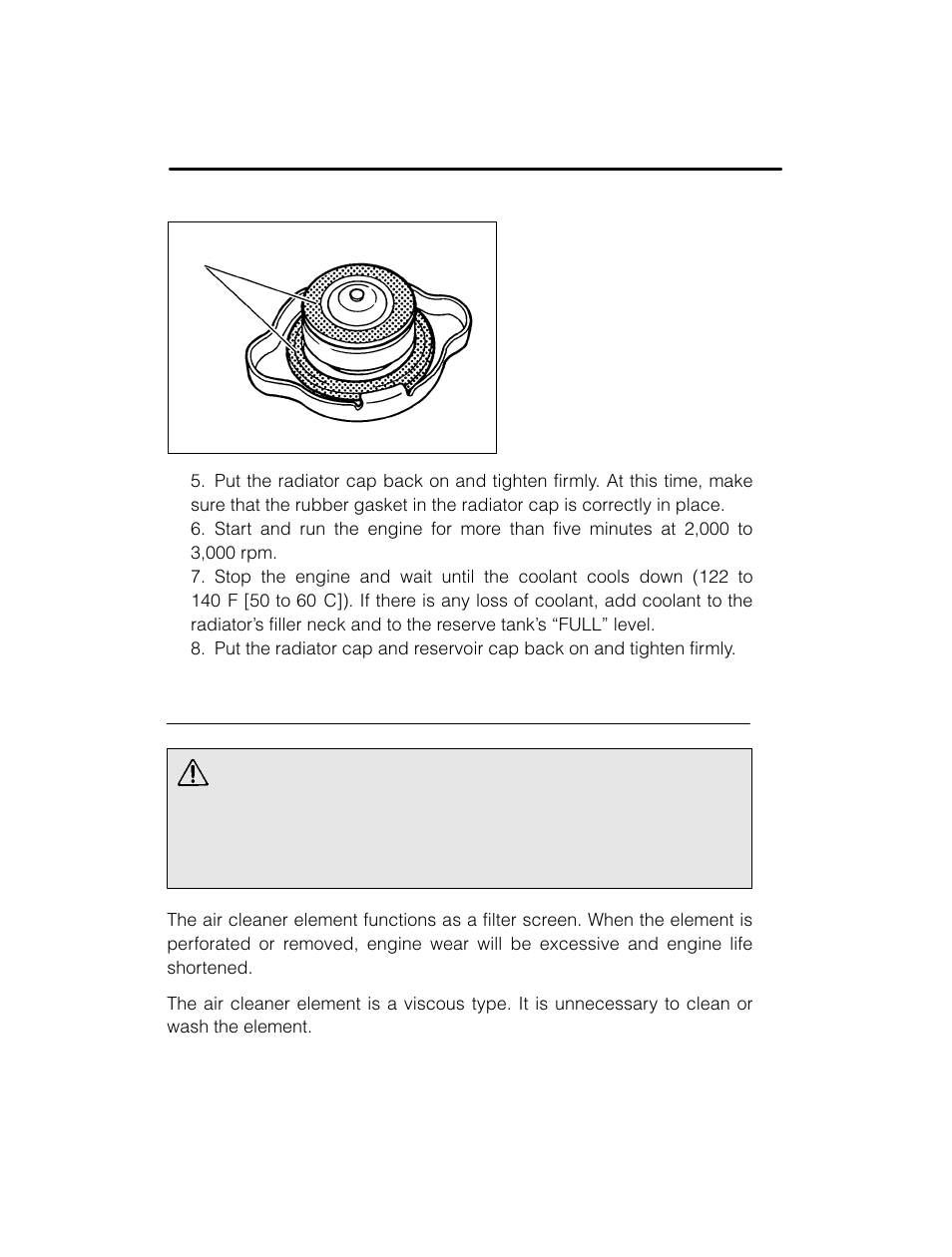 Warning, Air cleaner element | Subaru 2003 Legacy User Manual | Page 390 / 472