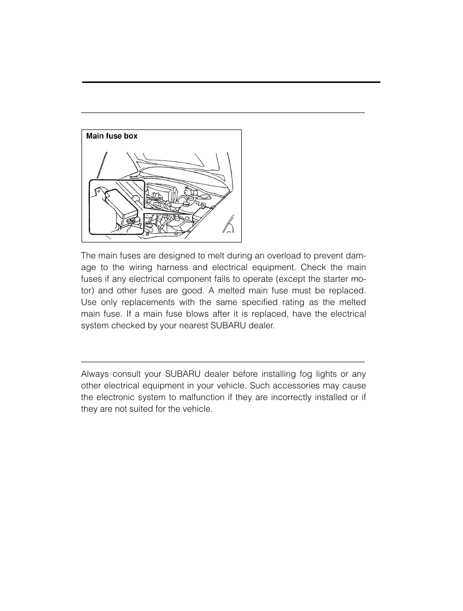 Main fuse, Installation of accessories | Subaru 2003 Legacy User Manual | Page 426 / 472