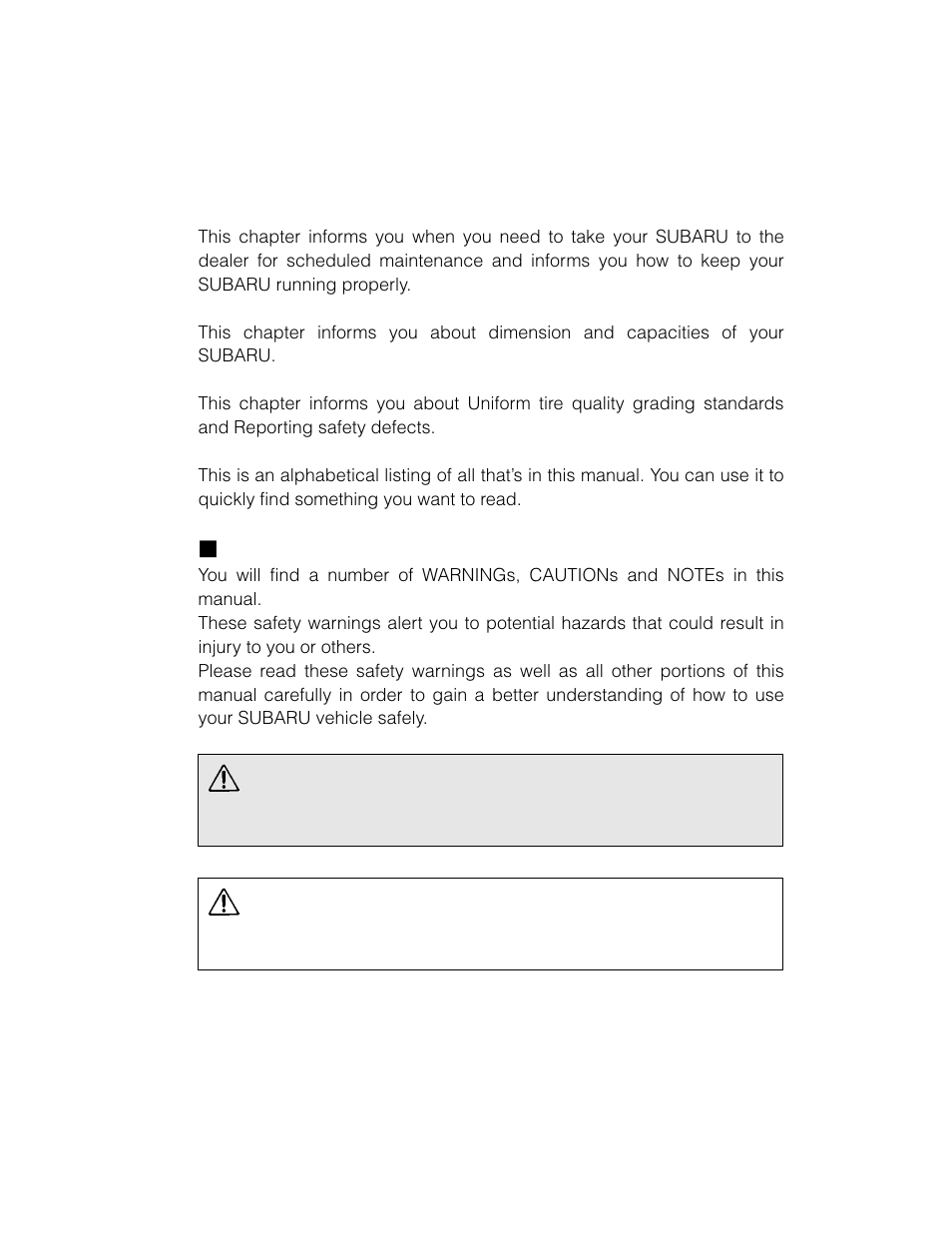 Msa5m0301a_4, Warning, Caution | Subaru 2003 Legacy User Manual | Page 5 / 472