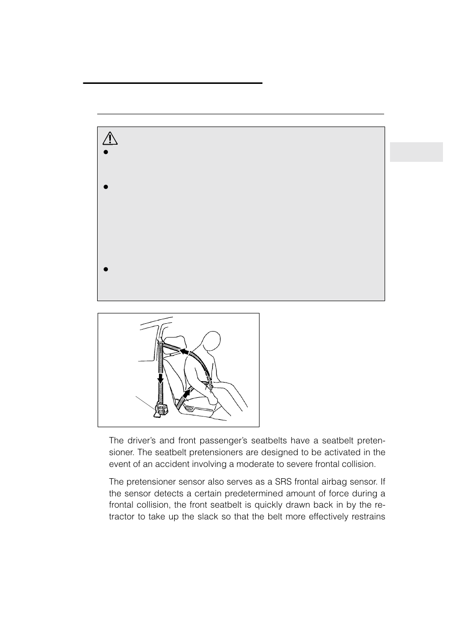 Warning, Front seatbelt pretensioners | Subaru 2003 Legacy User Manual | Page 53 / 472