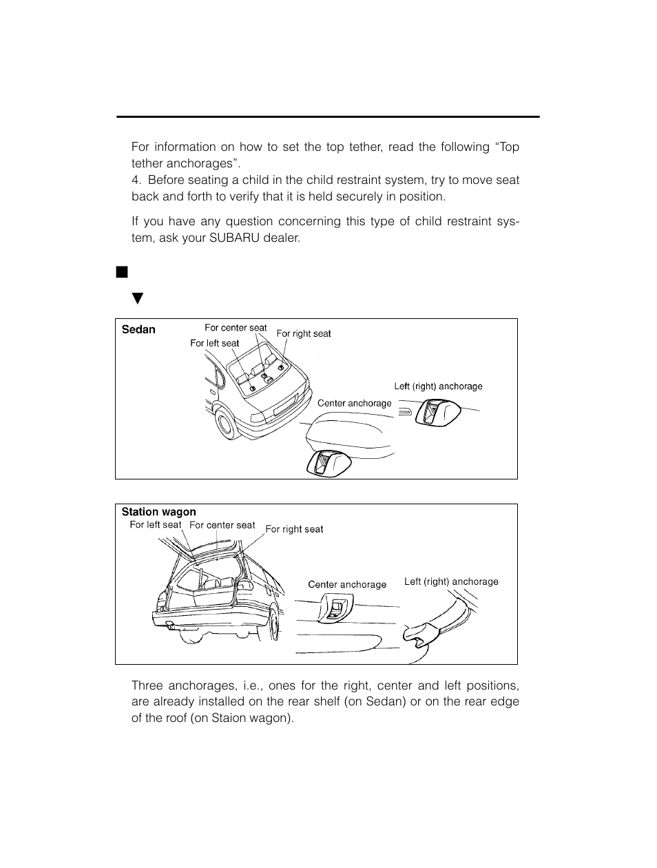 Jtop tether anchorages | Subaru 2003 Legacy User Manual | Page 64 / 472