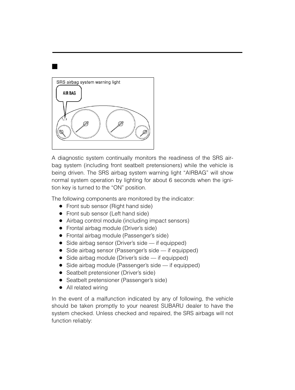 Jsrs airbag system monitors | Subaru 2003 Legacy User Manual | Page 86 / 472