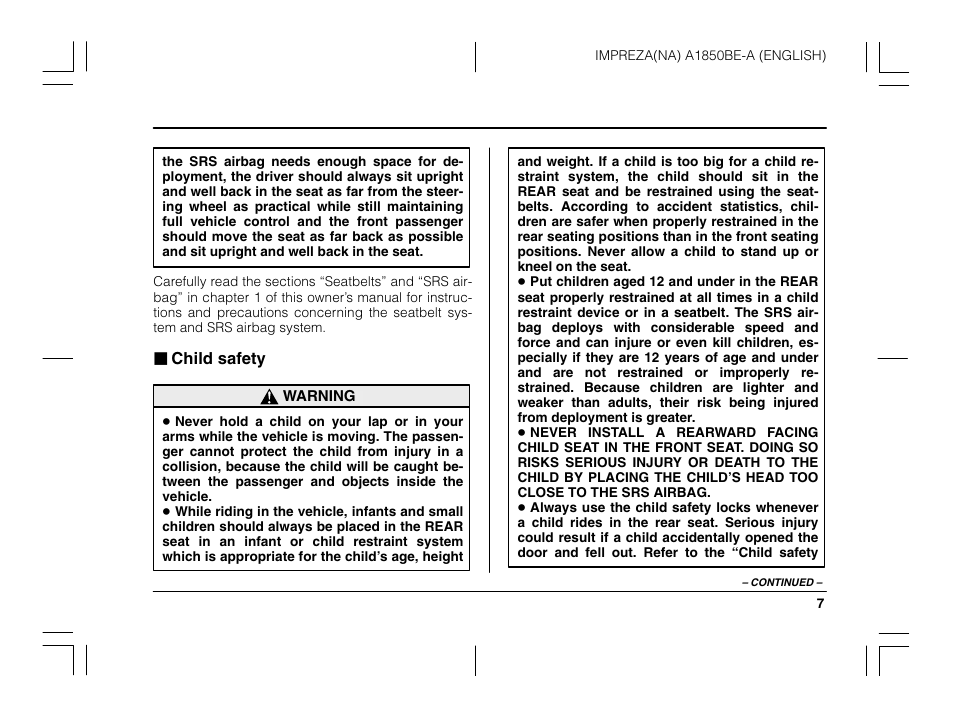 Subaru 2003 Impreza User Manual | Page 10 / 425