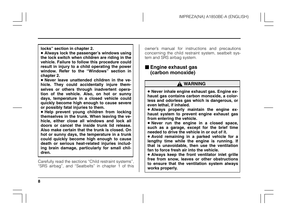 Subaru 2003 Impreza User Manual | Page 11 / 425