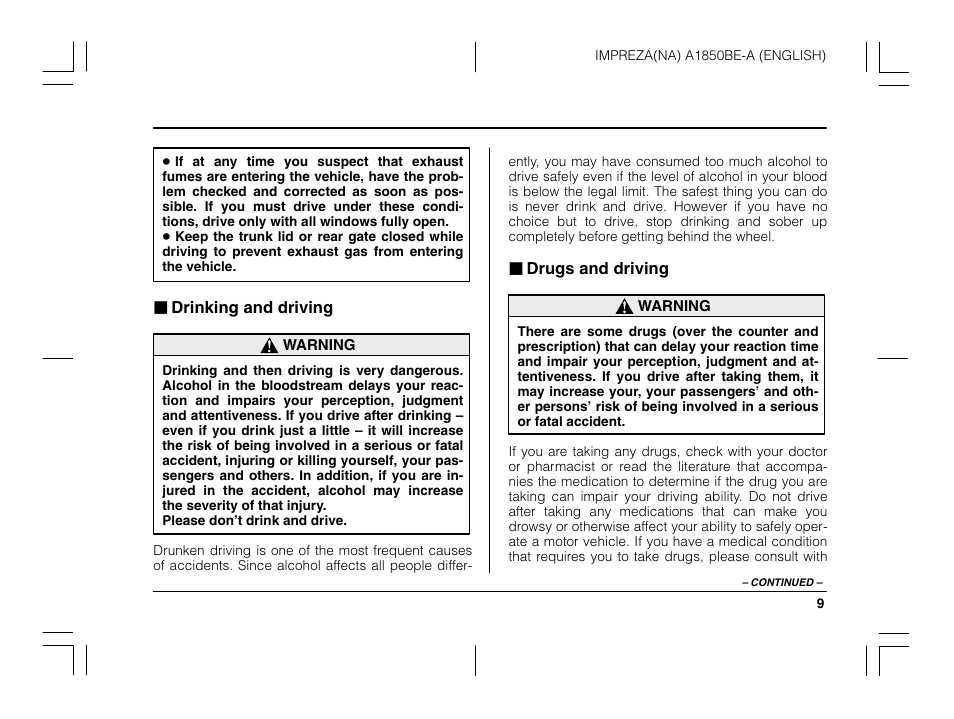 Subaru 2003 Impreza User Manual | Page 12 / 425
