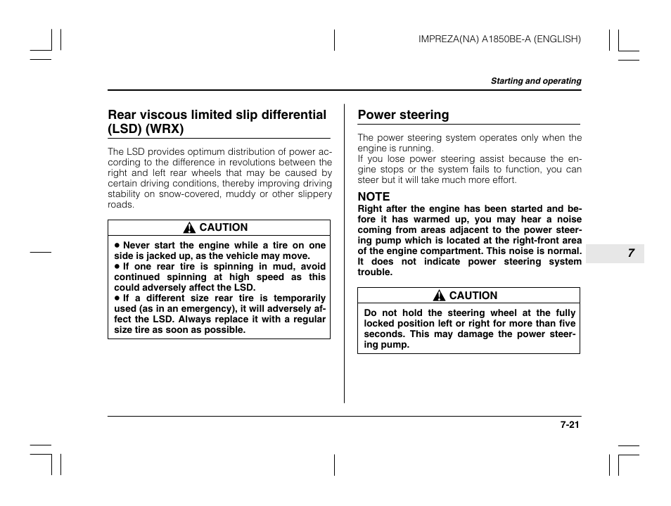 Rear viscous limited slip differential (lsd) (wrx), Power steering | Subaru 2003 Impreza User Manual | Page 242 / 425