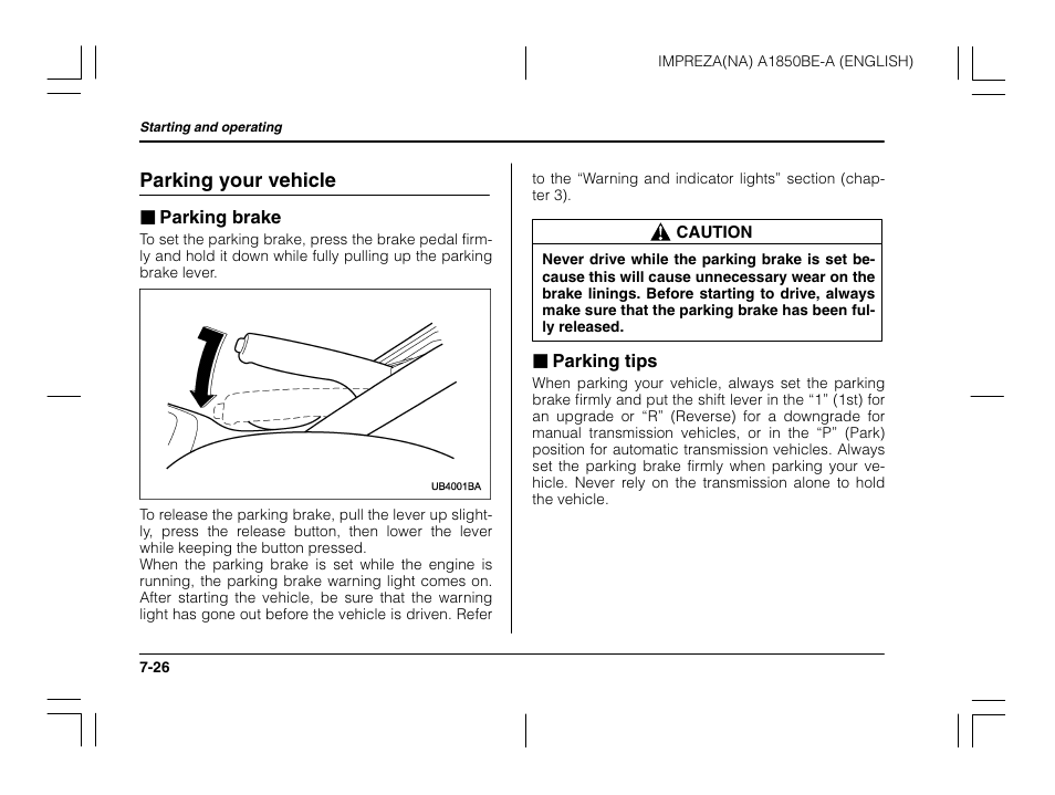 Parking your vehicle | Subaru 2003 Impreza User Manual | Page 247 / 425