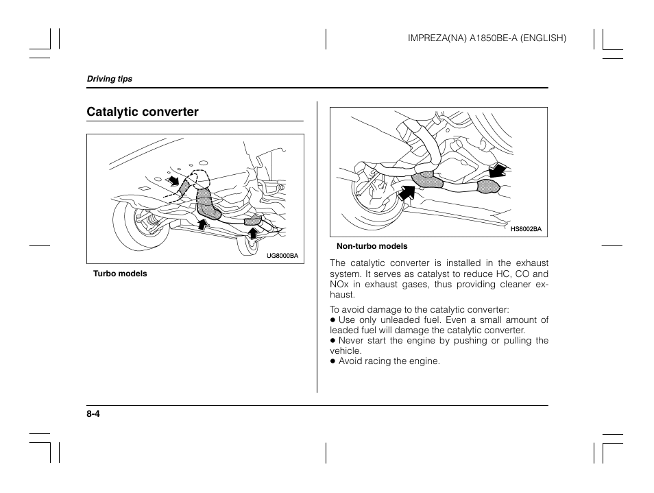 Catalytic converter | Subaru 2003 Impreza User Manual | Page 257 / 425