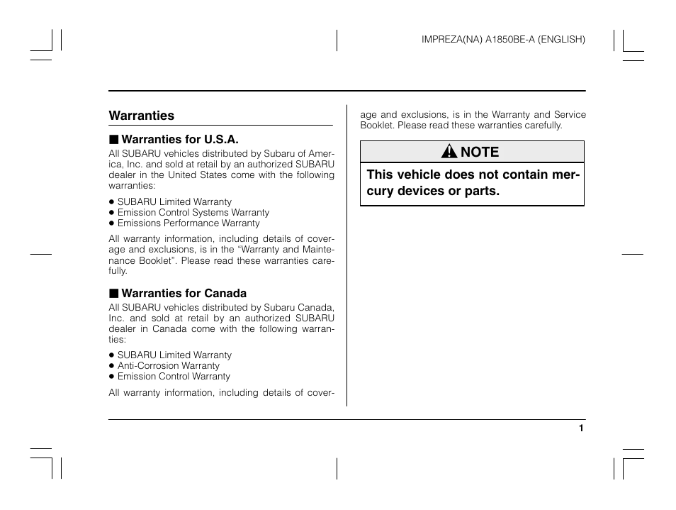 Msa5m0303a_2, Warranties | Subaru 2003 Impreza User Manual | Page 4 / 425