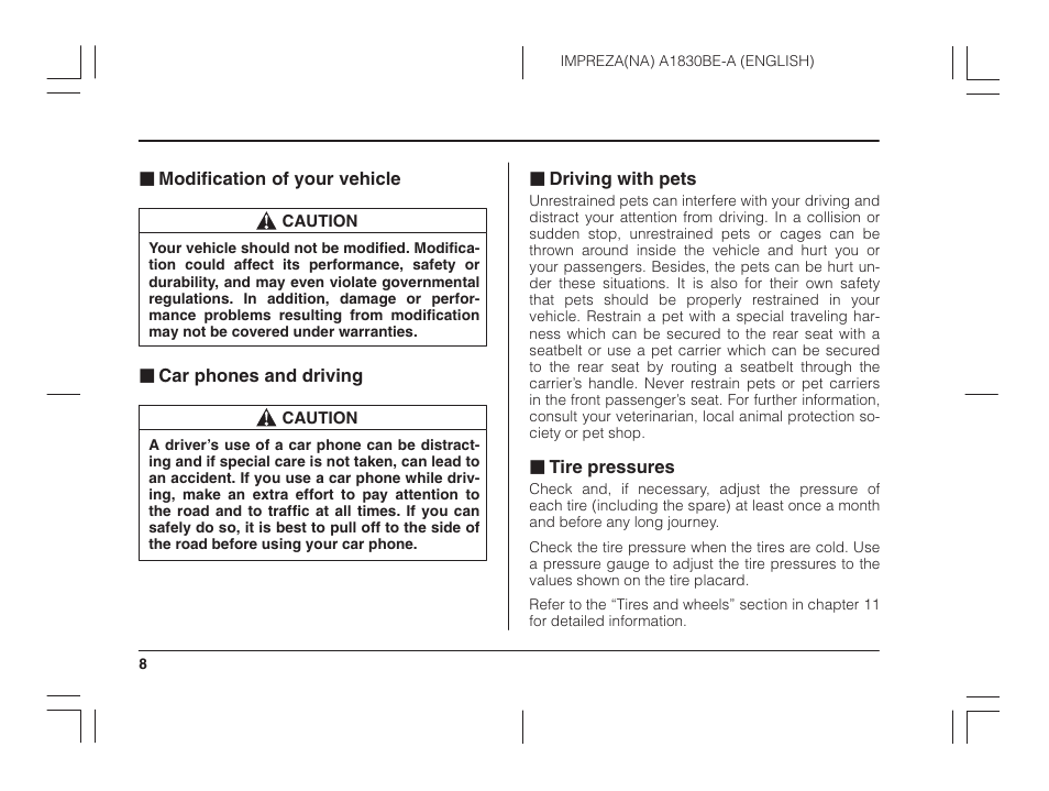 Subaru 2002 Impreza User Manual | Page 11 / 390