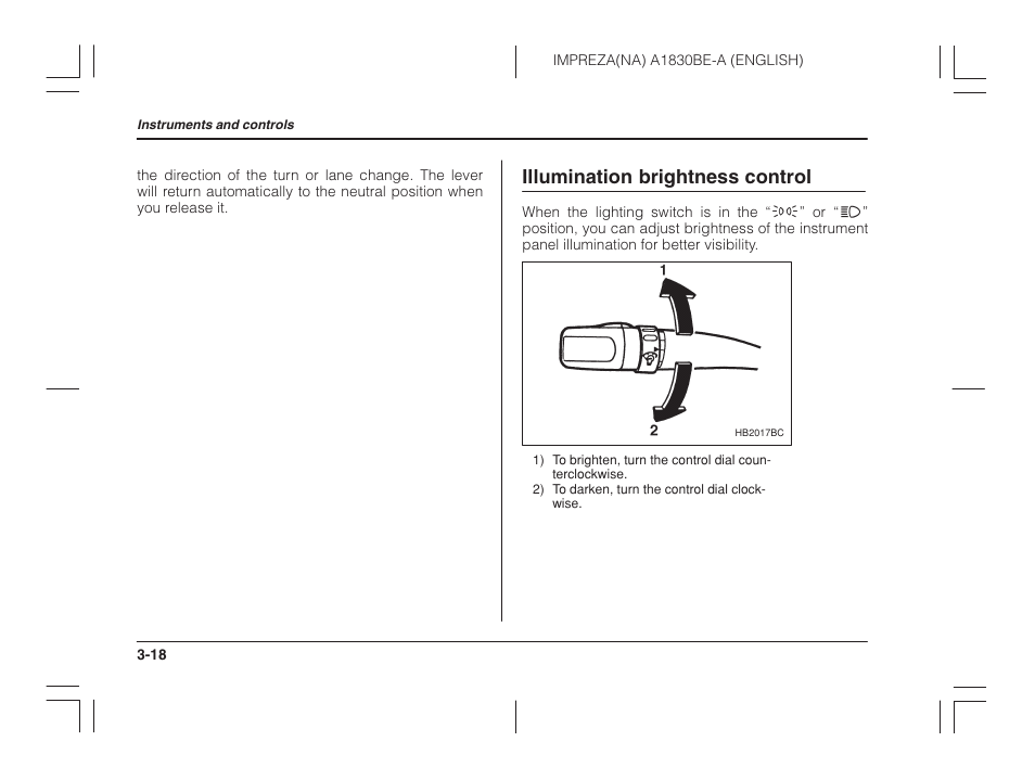 Illumination brightness control | Subaru 2002 Impreza User Manual | Page 131 / 390