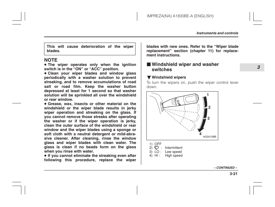 Windshield wiper and washer switches | Subaru 2002 Impreza User Manual | Page 134 / 390