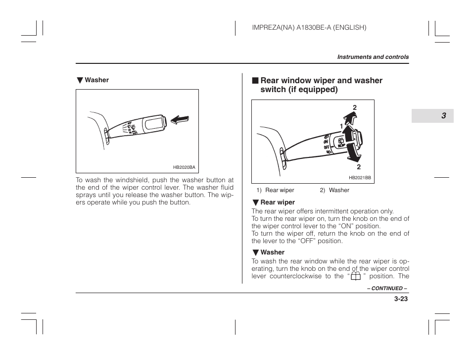Rear window wiper and washer switch, If equipped) | Subaru 2002 Impreza User Manual | Page 136 / 390