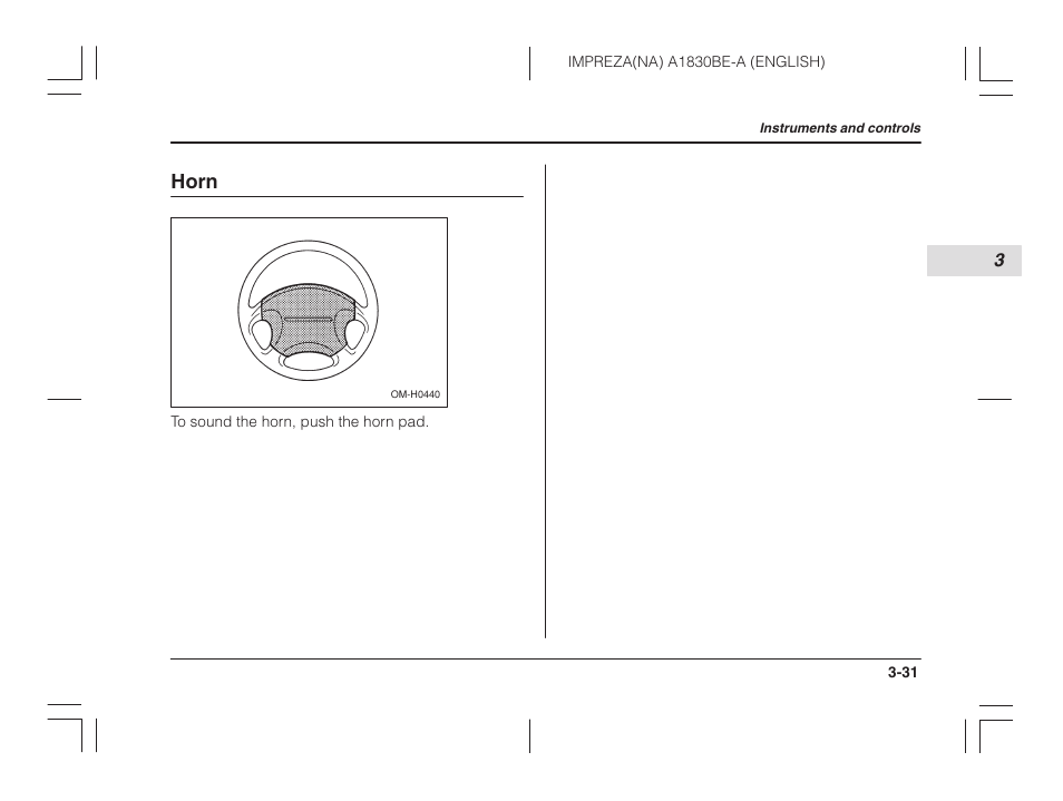 Horn | Subaru 2002 Impreza User Manual | Page 144 / 390
